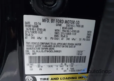 2016 Lincoln Navigator L Select from USA, damaged, VIN 5LMJJ3JT9GEL08821